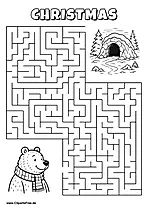 Labyrinth-Rätsel zum Drucken 'Bär mit Schal sucht den Weg zur Höhle'