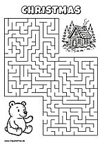 Labyrinth-Rätsel zum Drucken 'Bär sucht den Weg zum Haus im Wald'