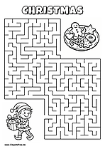 Labyrinth-Rätsel zum Drucken 'Elf sucht den Weg zu den Plätzchen'