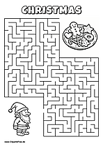 Labyrinth-Rätsel zum Drucken 'Elf sucht den Weg zum Plätzchenteller'