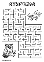 Labyrinth-Rätsel zum Drucken 'Eule sucht den Weg zum Baumast'