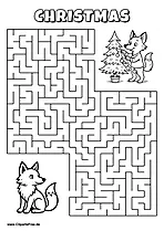 Labyrinth-Rätsel zum Drucken 'Fuchs mit Zuckerstange sucht den Weg zum Süßigkeitenkorb'