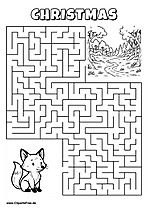 Labyrinth-Rätsel zum Drucken 'Fuchs sucht den Weg zum Weihnachtsfest'
