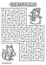 Labyrinth-Rätsel zum Drucken 'Fuchs sucht den Weg zur Weihnachtsparty'