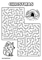 Labyrinth-Rätsel zum Drucken 'Fuchs sucht den Weg zur Winterhöhle'