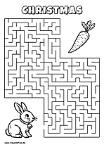 Labyrinth-Rätsel zum Drucken 'Kaninchen sucht den Weg zur Möhre'