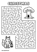 Labyrinth-Rätsel zum Drucken 'Kleiner Fuchs sucht den Weg zum Schneemann'