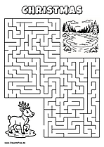 Labyrinth-Rätsel zum Drucken 'Rentier sucht den Weg zum See'