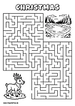 Labyrinth-Rätsel zum Drucken 'Rentier sucht den Weg zum See'