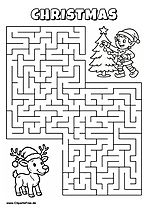 Labyrinth-Rätsel zum Drucken 'Rentier sucht den Weg zur Weihnachtsfeier'