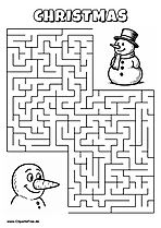 Labyrinth-Rätsel zum Drucken 'Schneemann sucht den Weg zum anderen Schneemann'