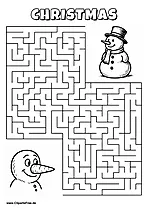 Labyrinth-Rätsel zum Drucken 'Schneemann sucht den Weg zum anderen Schneemann'
