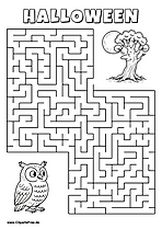 Eule sucht Baum im Vollmond Labyrinth zum Drucken