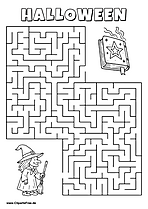 Hexe sucht ihr Zauberbuch Labyrinth zum Drucken