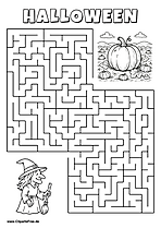 Hexe sucht Kürbisfeld Labyrinth zum Drucken