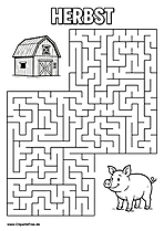 Cartoonschwein sucht Stall Labyrinth zum Drucken