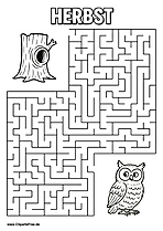 Eule sucht Baumhöhle Labyrinth zum Drucken