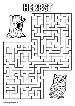 Eule sucht Baumhöhle Labyrinth zum Drucken
