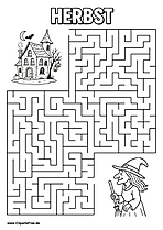 Hexe sucht gruseliges Haus Labyrinth zum Drucken
