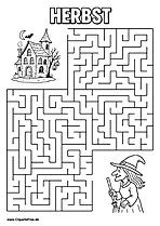 Hexe sucht gruseliges Haus Labyrinth zum Drucken
