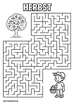 Junge mit Korb sucht Birnen Labyrinth-Rätsel zum Drucken