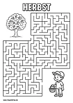 Junge mit Korb sucht Birnen Labyrinth-Rätsel zum Drucken