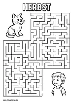 Junge sucht Katze Labyrinth zum Drucken