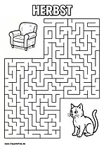 Katze sucht Sessel Rätsel-Labyrinth zum Drucken