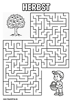 Kind mit Korb sucht Apfelbaum Labyrinth zum Drucken