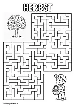 Kind mit Korb sucht Apfelbaum Labyrinth zum Drucken