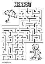 Kind sucht Regenschirm Labyrinth zum Drucken als PDF