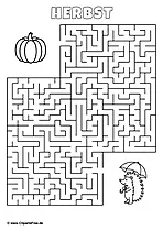 Labyrinth-Rätsel, Irrgarten-Bild 'Igel und Kürbis' download als PDF