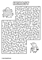 Labyrinth-Rätsel 'Maulwurf sucht Korb mit Pilzen' - Druckvorlage zum Thema 'Herbst'