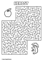 Labyrinth 'Igel sucht Apfel' zum drucken als PDF-Ausmalbild