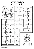 Opa sucht Bank im Park Labyrinth zum Drucken