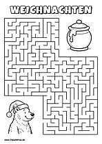 Bär mit Weihnachtsmütze sucht Honig Labyrinth zum Drucken