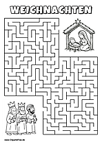 Heilige Drei Könige sucht Weihnachtskrippe Labyrinth zum Drucken