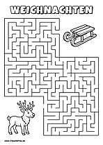 Hirsch sucht Schlitten Labyrinth zum Drucken