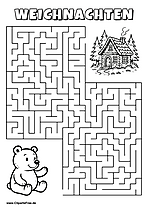 Irrgarten zum Drucken 'Hilf dem Bären, den Weg zu dem Haus im Wald zu finden'