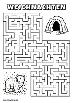 Irrgarten zum Drucken 'Hilf dem Bären im Schnee, den Weg zu der Höhle zu finden'