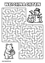 Irrgarten zum Drucken 'Hilf dem Bären mit Geschenk, den Weg zu seinen Freunden zu finden'