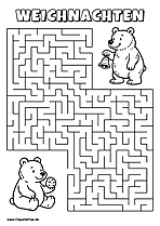 Irrgarten zum Drucken 'Hilf dem Bären mit Keks, den Weg zu dem Bären mit Glocke zu finden'