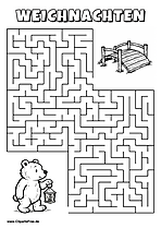 Irrgarten zum Drucken 'Hilf dem Bären mit Laterne, den Weg zu der Holzbrücke zu finden'