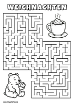 Irrgarten zum Drucken 'Hilf dem Bären mit Plätzchen, den Weg zu der Kakaotasse zu finden'