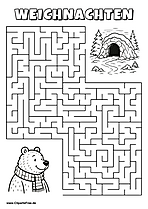 Irrgarten zum Drucken 'Hilf dem Bären mit Schal, den Weg zu der Höhle zu finden'