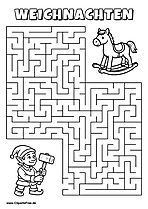 Irrgarten zum Drucken 'Hilf dem Elf, den Weg zu dem Holzschaukelpferd zu finden'