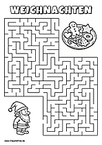 Irrgarten zum Drucken 'Hilf dem Elf, den Weg zu dem Plätzchenteller zu finden'