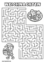 Irrgarten zum Drucken 'Hilf dem Elf, den Weg zu Plätzchen zu finden'