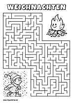 Irrgarten zum Drucken 'Hilf dem Elf im Schneesturm, den Weg zu der Feuerstelle zu finden'