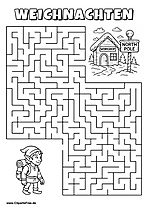 Irrgarten zum Drucken 'Hilf dem Elf mit Rucksack, den Weg zu dem Werkstatt am Nordpol zu finden'